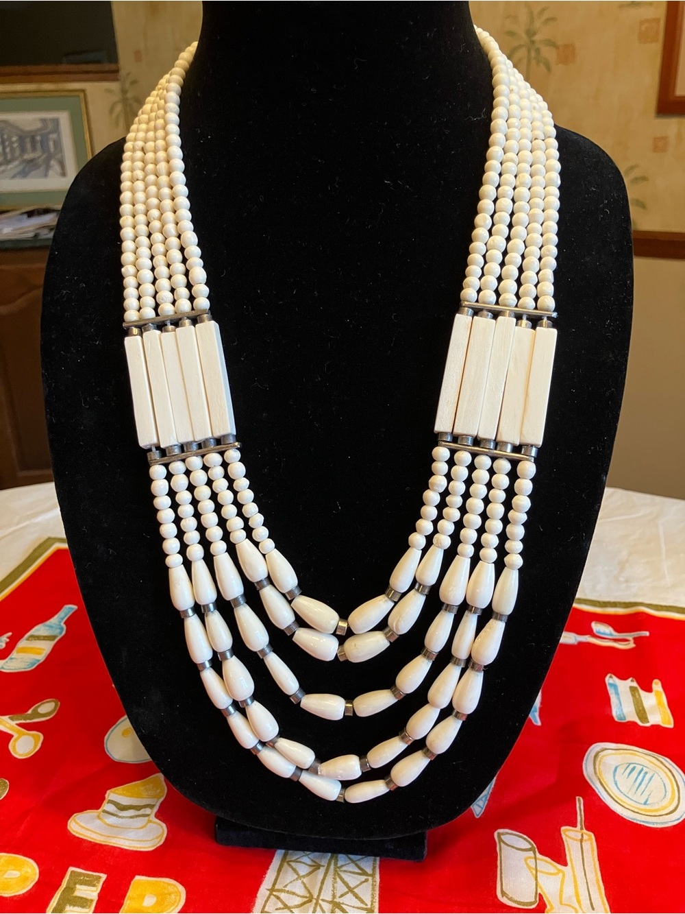 BONE AND SILVER-TONE METAL NECKLACE